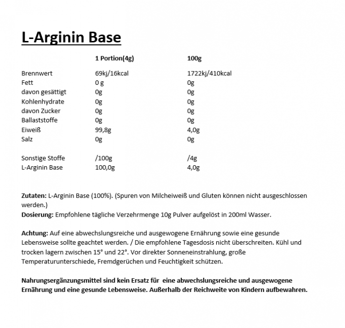 L-Arginin Base Inhaltstoffe